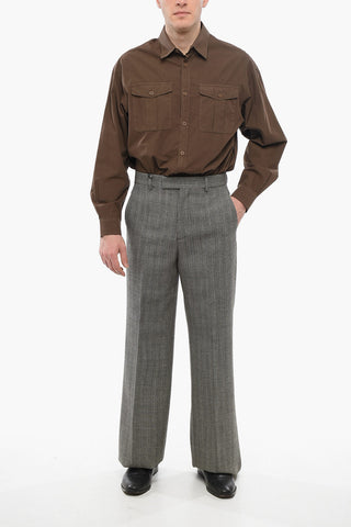 Herringbone Wool Trousers With Concealed Fastening