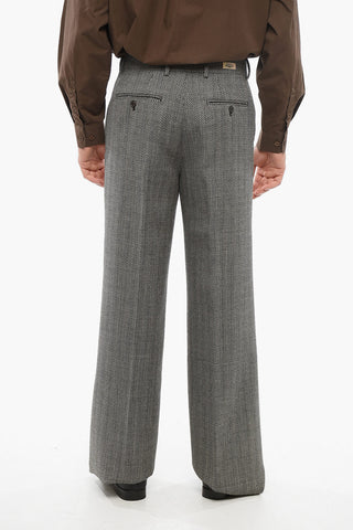 Herringbone Wool Trousers With Concealed Fastening