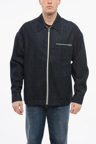Giubbotto in Denim Lavaggio Scuro con Zip Frontale
