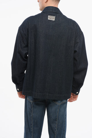 Giubbotto in Denim Lavaggio Scuro con Zip Frontale