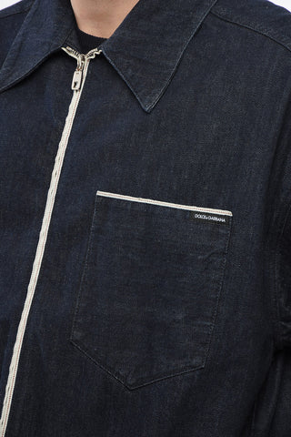 Giubbotto in Denim Lavaggio Scuro con Zip Frontale