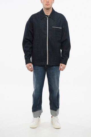 Giubbotto in Denim Lavaggio Scuro con Zip Frontale