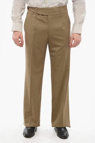 Stretch Virgin Wool Pants with Side Martingale