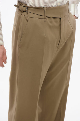 Stretch Virgin Wool Pants with Side Martingale