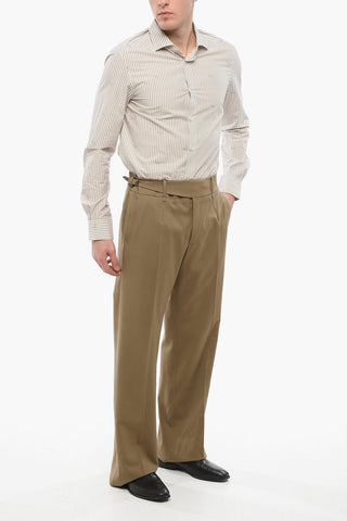Stretch Virgin Wool Pants with Side Martingale
