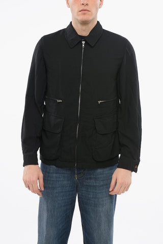 BLACK Multipocketed Overshirt with Front Zip