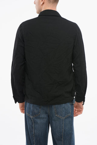 BLACK Multipocketed Overshirt with Front Zip