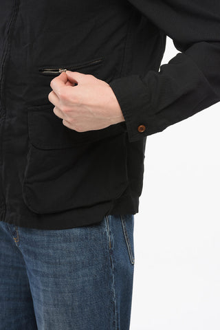 BLACK Multipocketed Overshirt with Front Zip