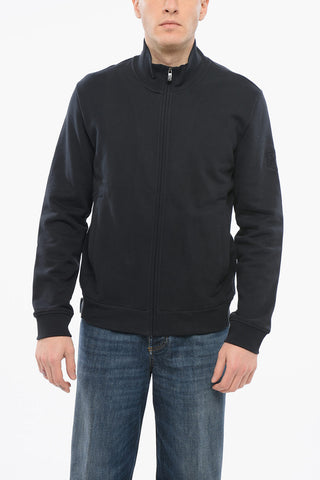 Fleeced-Cotton RASTELO Mock Neck Sweatshirt with Zipped Closure