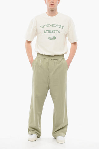 4-Pocketed Cotton Pants with Elastic Waistband