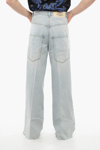 Jeans Wide Leg Lavaggio Chiaro con Fondo Sfrangiato 34cm