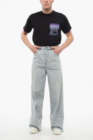 Jeans Wide Leg Lavaggio Chiaro con Fondo Sfrangiato 34cm