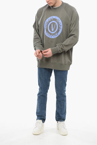 JEANS COUTURE Crew Neck Brushed Cotton Sweatshirt with Printed Logo