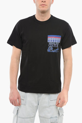 JEANS COUTURE Crew Neck Cotton T-Shirt with Printed Breast-pocket