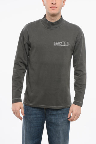 Felpa Mock-Neck in Cotone Garzato con Stampa a Contrasto
