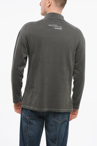Felpa Mock-Neck in Cotone Garzato con Stampa a Contrasto