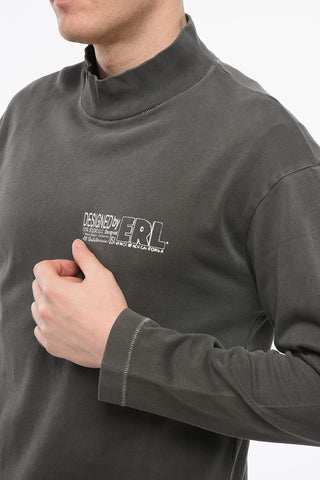 Felpa Mock-Neck in Cotone Garzato con Stampa a Contrasto