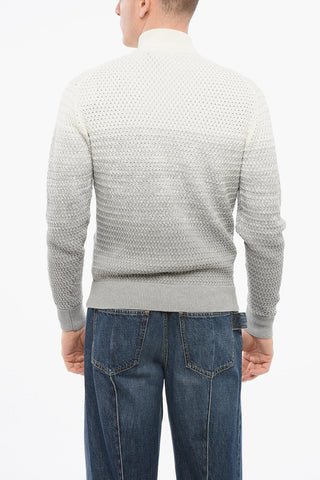 Gradient Effect Braided Sweater with Zipped Closure