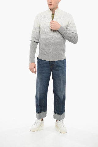 Gradient Effect Braided Sweater with Zipped Closure