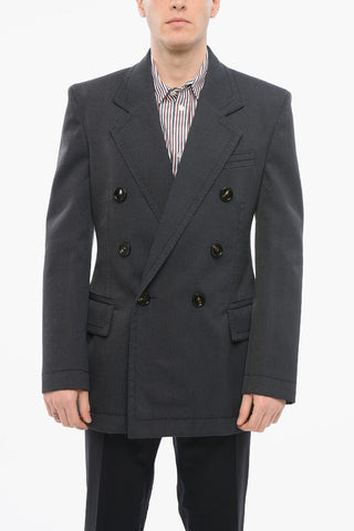 Blazer Doppiopetto in Lana Twill con Cuciture a Vista