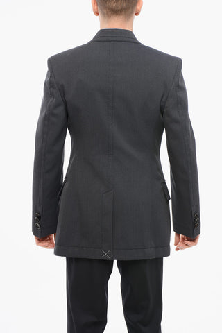 Blazer Doppiopetto in Lana Twill con Cuciture a Vista