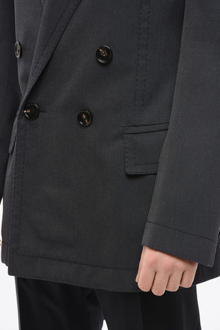Blazer Doppiopetto in Lana Twill con Cuciture a Vista