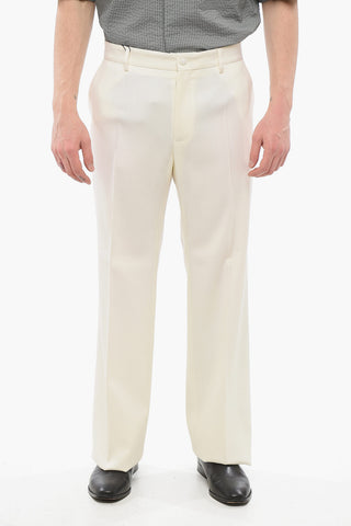 Front Pleated Virgin Wool Blend Pants with 4 Pockets