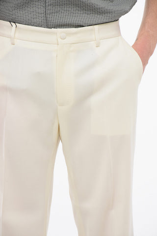 Front Pleated Virgin Wool Blend Pants with 4 Pockets