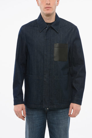 Dark Washed Denim Overshirt with Leather Breast-pocket