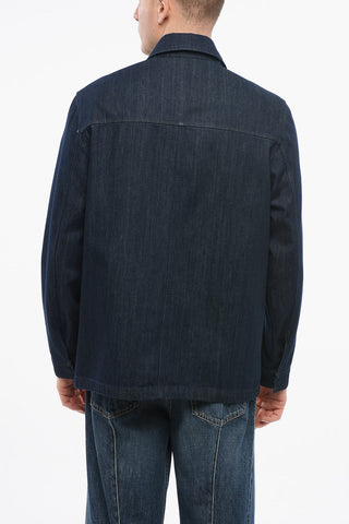 Dark Washed Denim Overshirt with Leather Breast-pocket