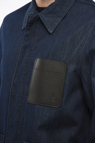 Dark Washed Denim Overshirt with Leather Breast-pocket