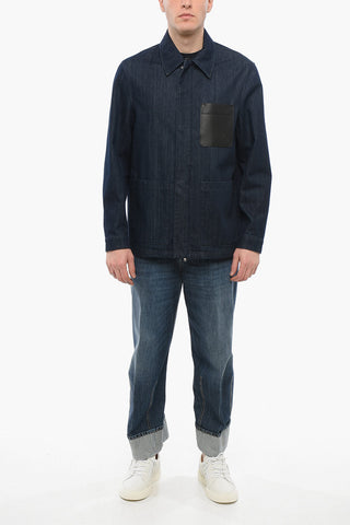 Dark Washed Denim Overshirt with Leather Breast-pocket