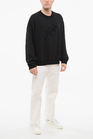 EMPORIO Crew Neck NOIR Sweatshirt with Beaded Embroidery