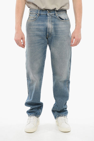 Jeans MOTO a Gamba Dritta con Inserto in Pelle 22cm