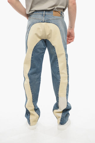 Jeans straight-leg MOTO with leather insert 22cm