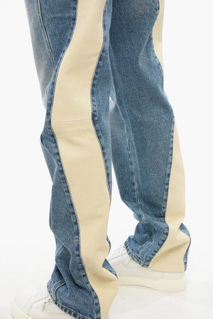 Jeans MOTO a Gamba Dritta con Inserto in Pelle 22cm