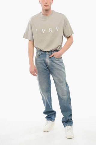 Jeans straight-leg MOTO with leather insert 22cm