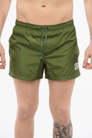 Solid Color Swim Shorts with Embossed Monogram