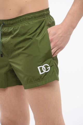 Solid Color Swim Shorts with Embossed Monogram