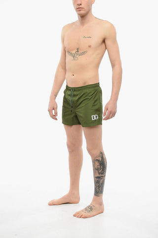 Solid Color Swim Shorts with Embossed Monogram