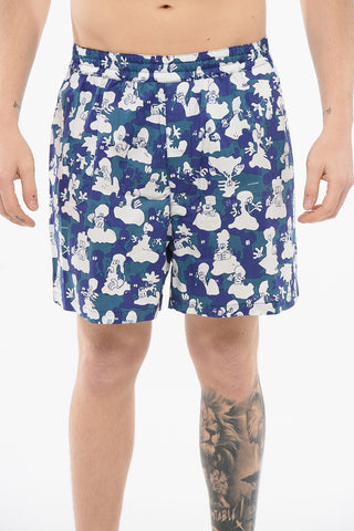 EYE MAN All-Over Printed Cotton Shorts with Elastic Waist