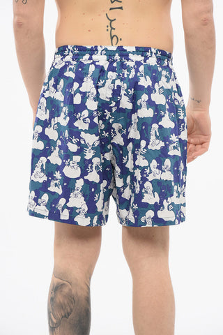 EYE MAN All-Over Printed Cotton Shorts with Elastic Waist