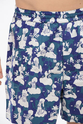 EYE MAN All-Over Printed Cotton Shorts with Elastic Waist