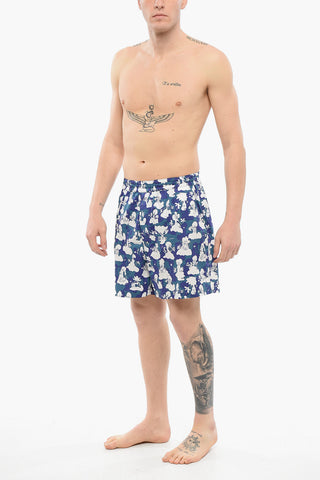 EYE MAN All-Over Printed Cotton Shorts with Elastic Waist