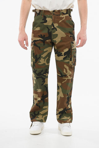 Camouflage Patterned Cargo Pants with Logoed Martingales