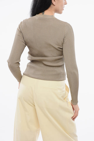 Crew Neck Silk Sweater with Color Block Motif