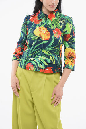 Blazer Crop Floreale con Colletto