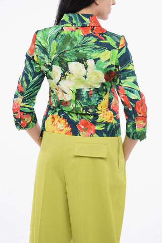 Gekürzter Blazer mit Blumenmuster und Kragen
