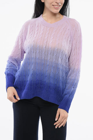 Cable Knit Wool Pullover with Degradè Motif