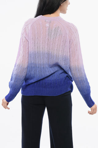 Cable Knit Wool Pullover with Degradè Motif